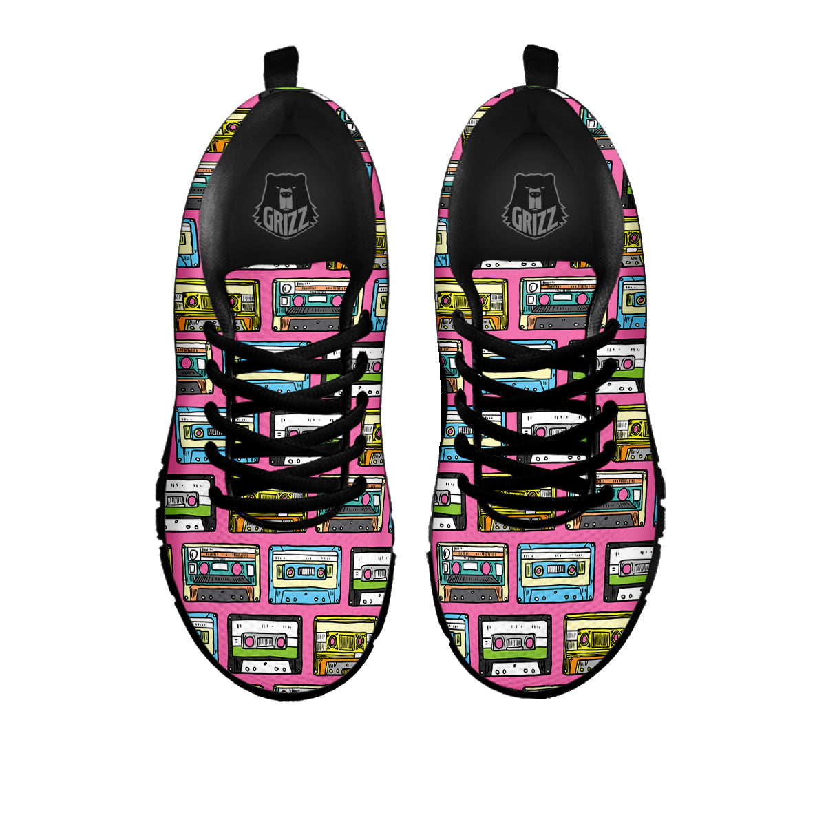 Cassette Drawing Print Pattern Black Sneaker-grizzshop