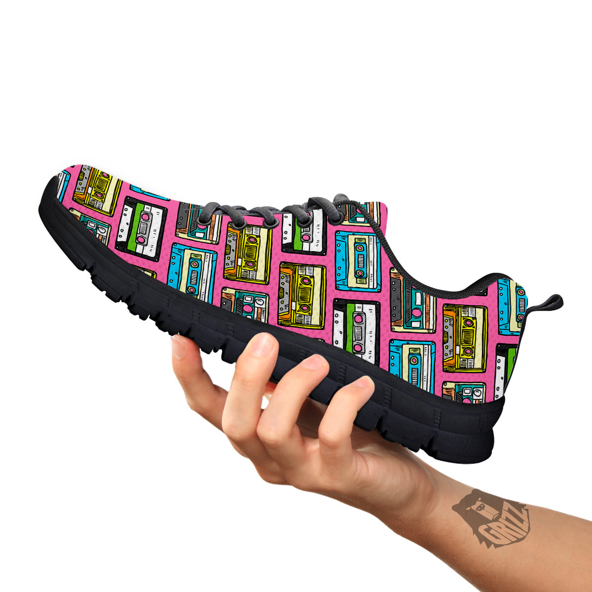 Cassette Drawing Print Pattern Black Sneaker-grizzshop