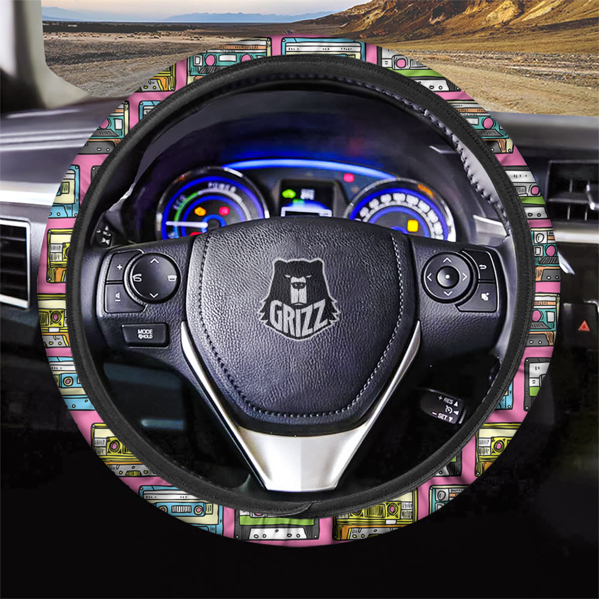 Cassette Drawing Print Pattern Car Steering Wheel Cover-grizzshop