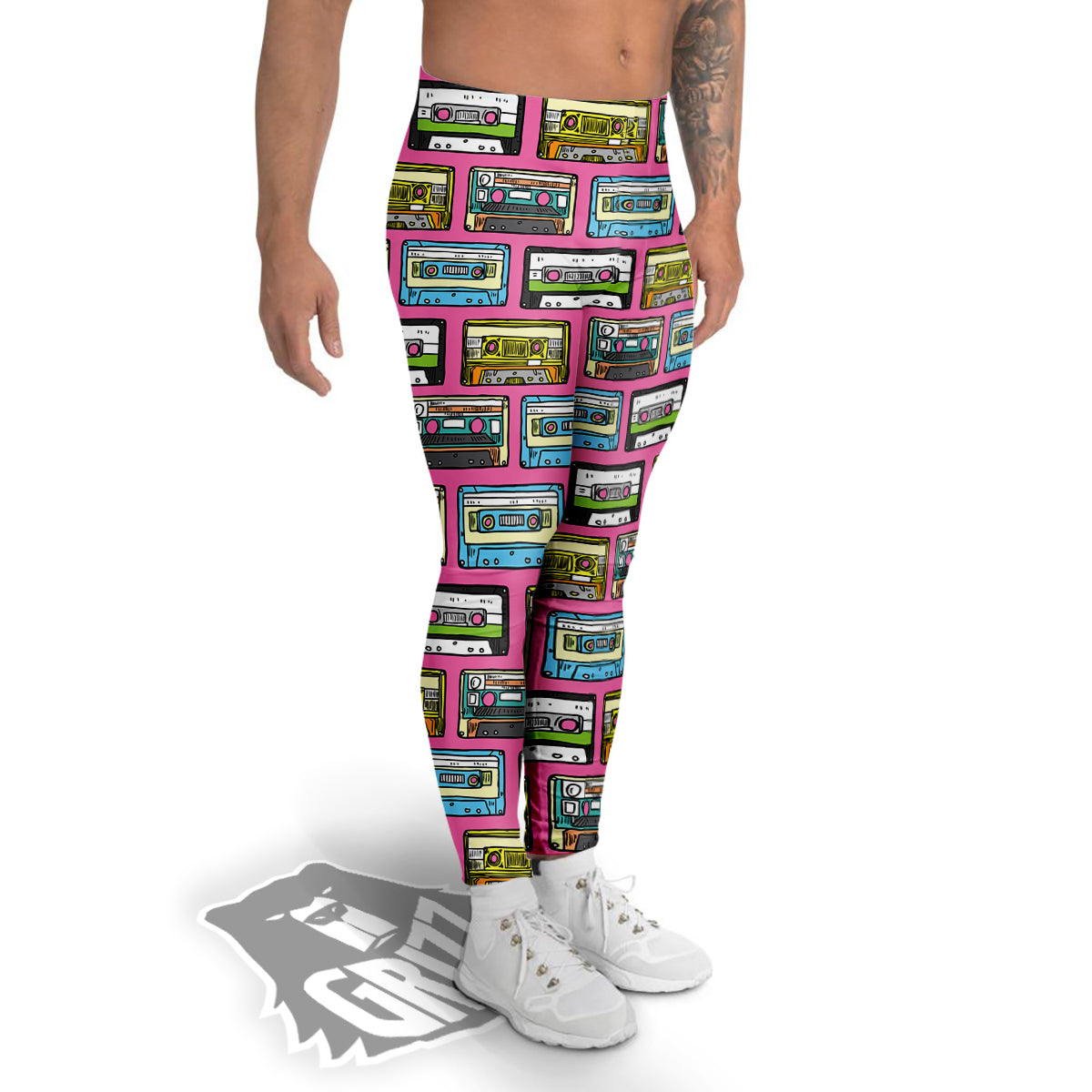 Cassette Drawing Print Pattern Men's Leggings-grizzshop
