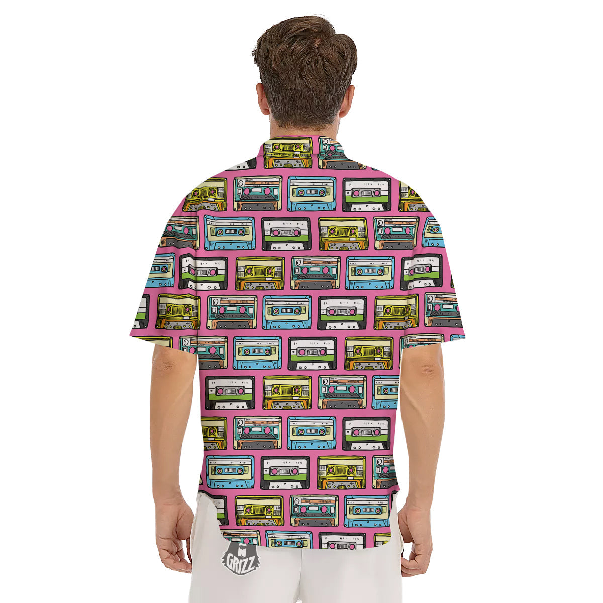 Cassette Drawing Print Pattern Men's Short Sleeve Shirts-grizzshop