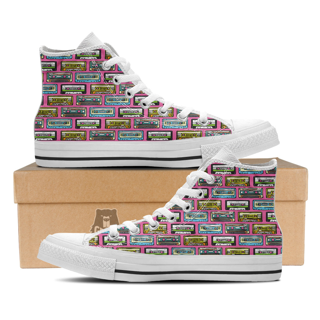 Cassette Drawing Print Pattern White High Top Shoes-grizzshop