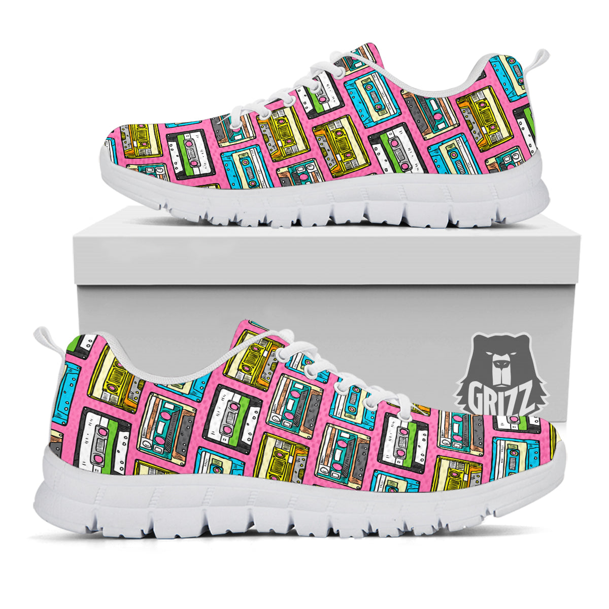 Cassette Drawing Print Pattern White Sneaker-grizzshop