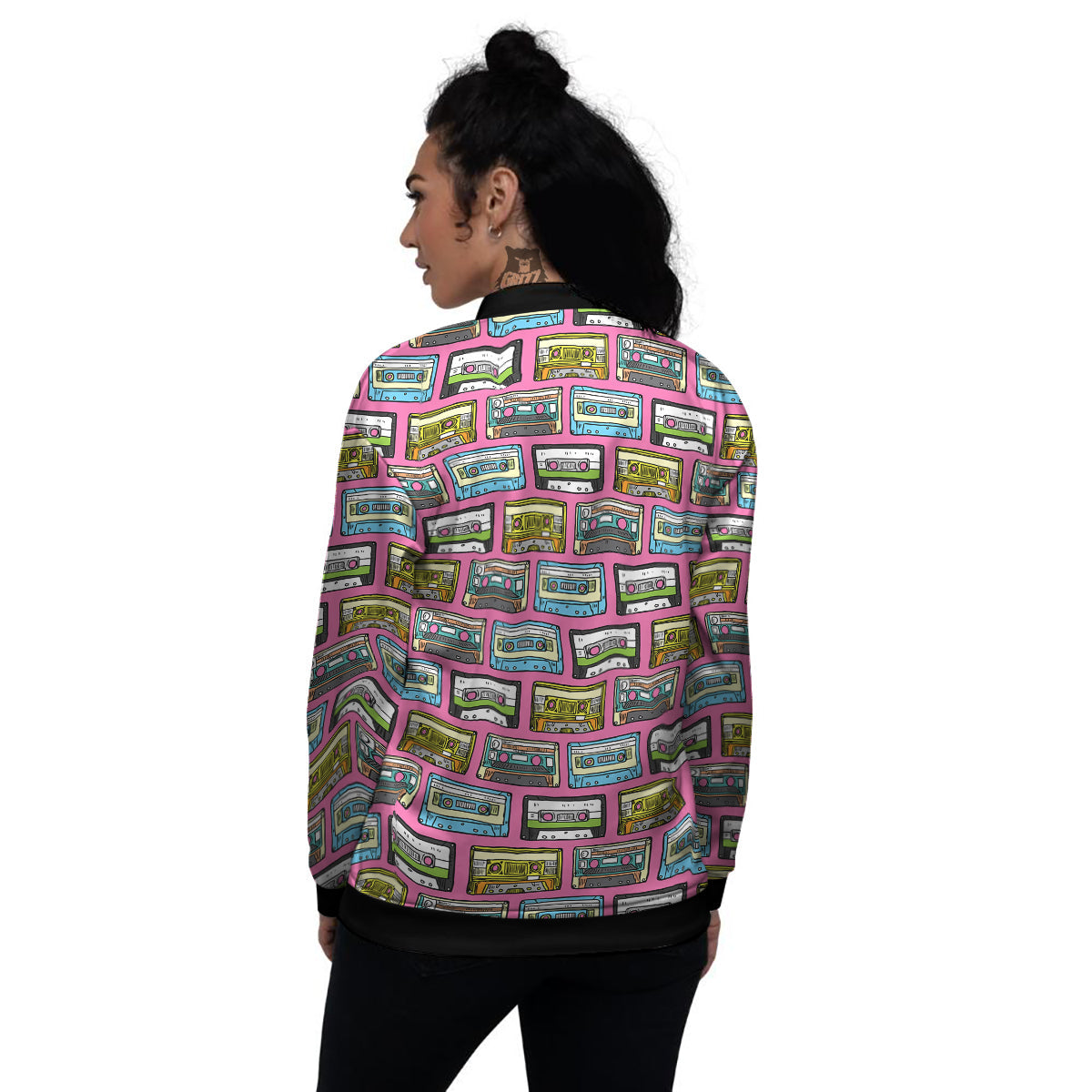 Cassette Drawing Print Pattern Women's Bomber Jacket-grizzshop