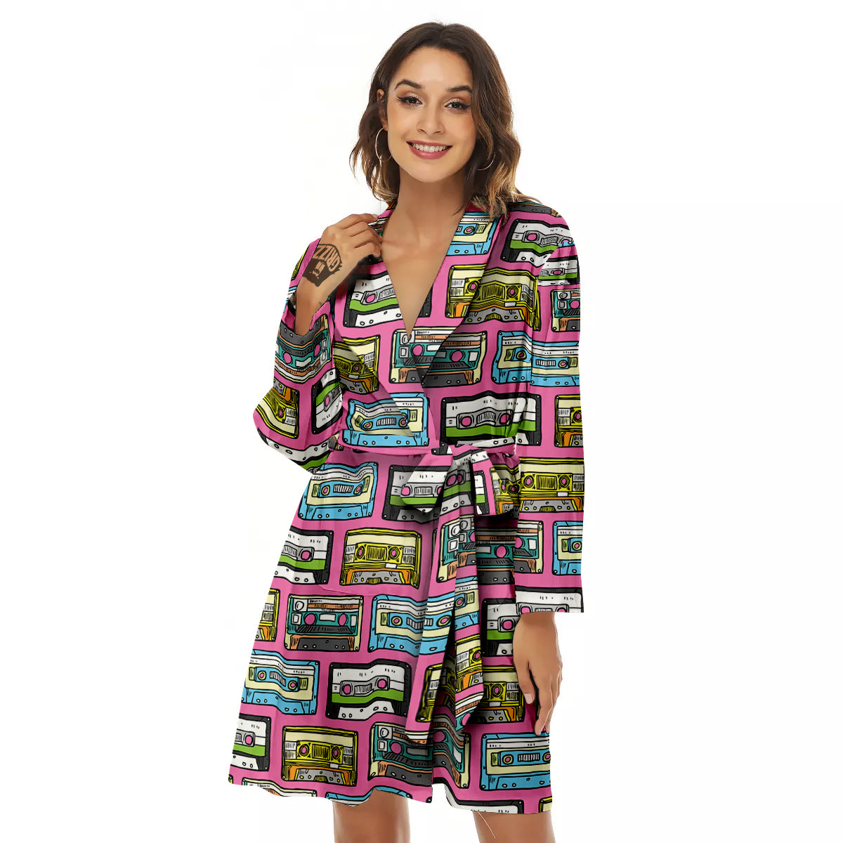 Cassette Drawing Print Pattern Women's Robe-grizzshop