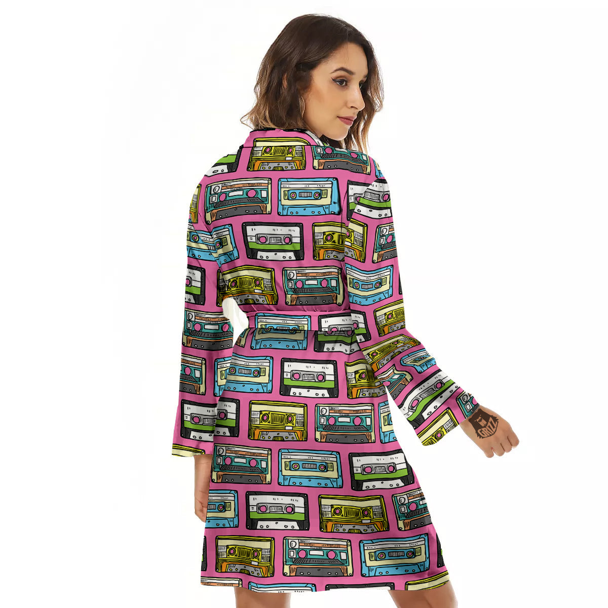 Cassette Drawing Print Pattern Women's Robe-grizzshop