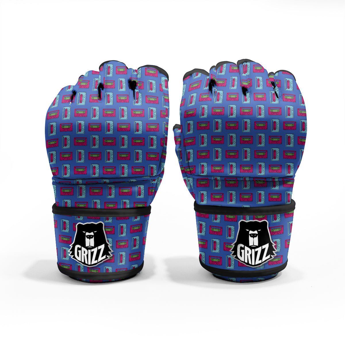 Cassette Pink And Blue Print Pattern MMA Gloves-grizzshop