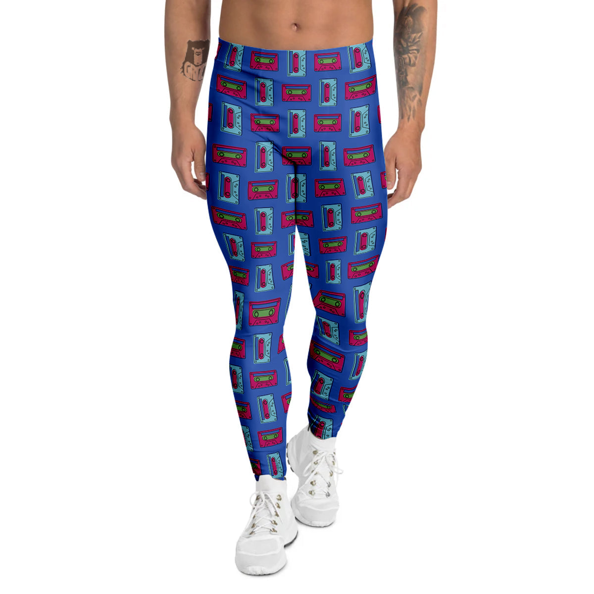 Cassette Pink And Blue Print Pattern Men's Leggings-grizzshop