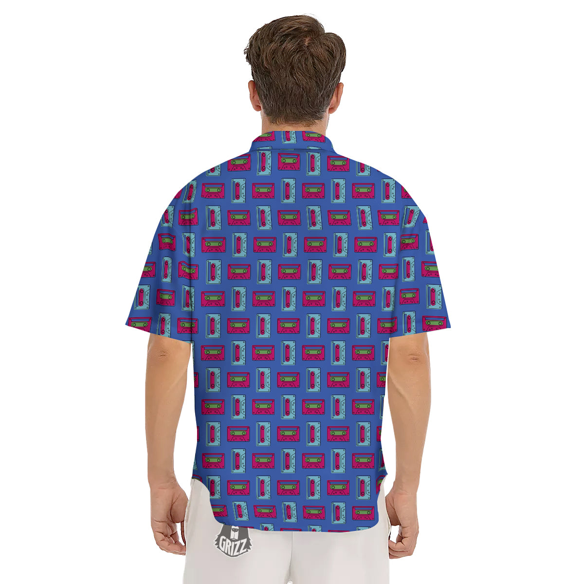 Cassette Pink And Blue Print Pattern Men's Short Sleeve Shirts-grizzshop