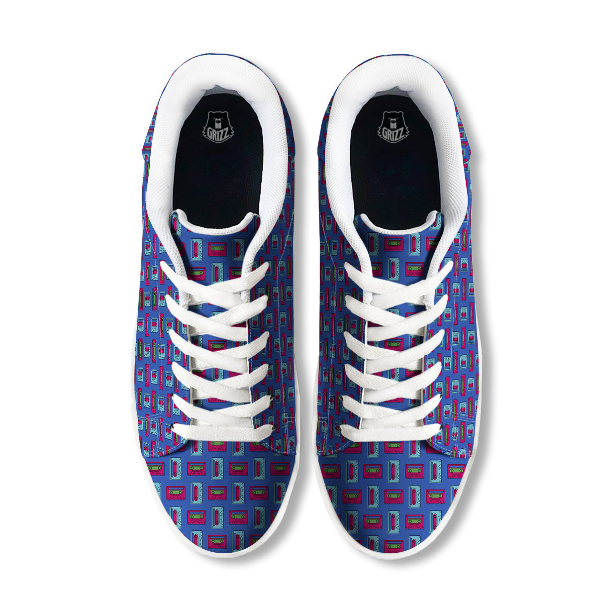 Cassette Pink And Blue Print Pattern White Low Top Sneakers-grizzshop