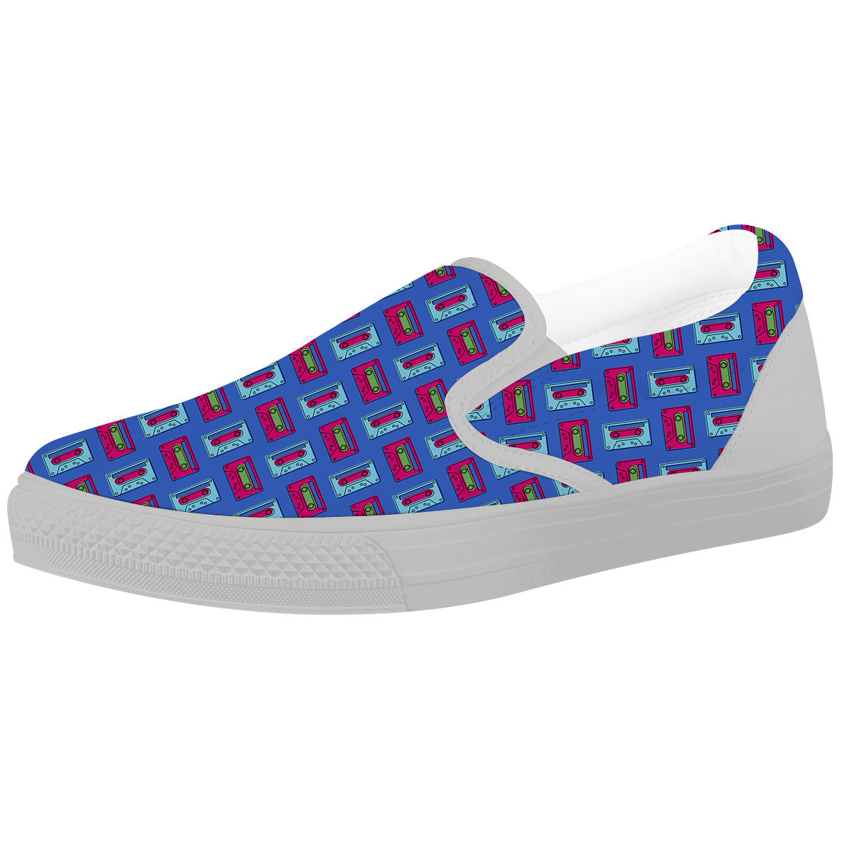 Cassette Pink And Blue Print Pattern White Slip On Shoes-grizzshop