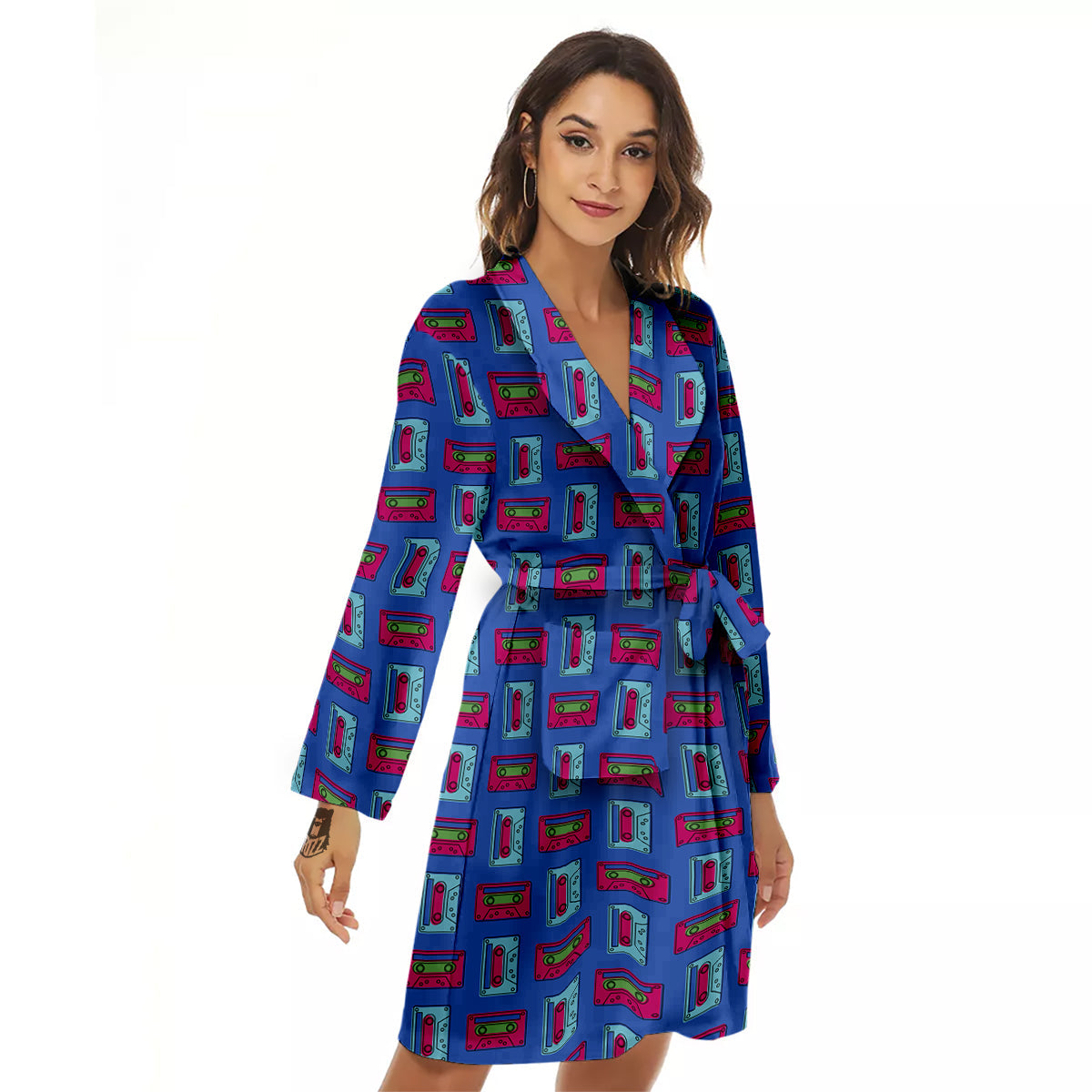 Cassette Pink And Blue Print Pattern Women's Robe-grizzshop