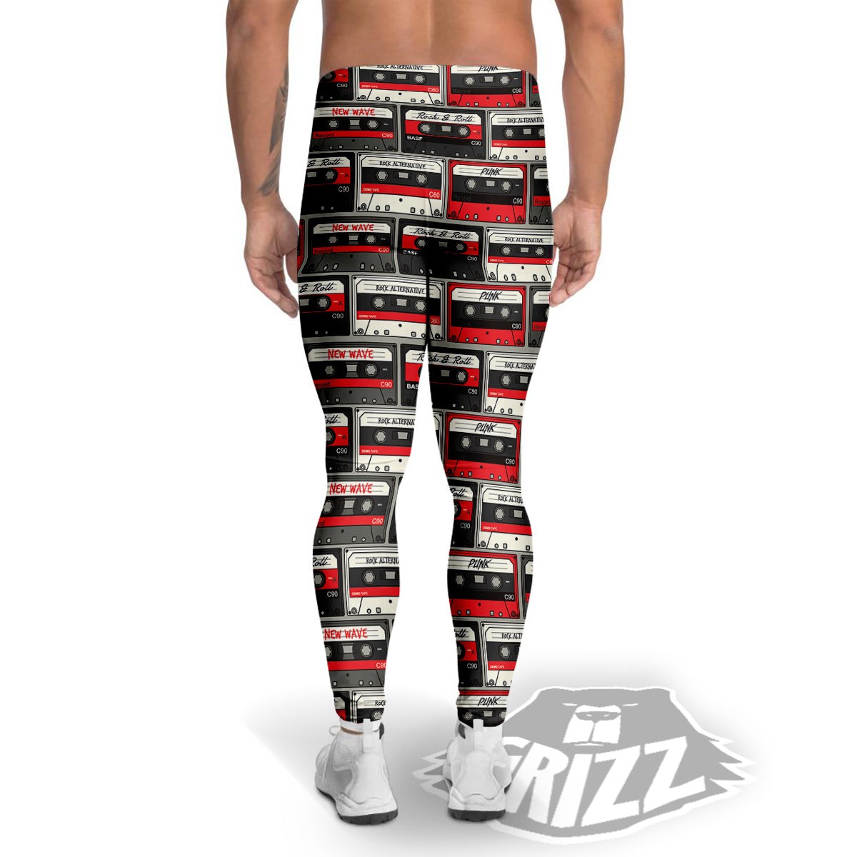 Cassette Red Punk Print Pattern Men's Leggings-grizzshop