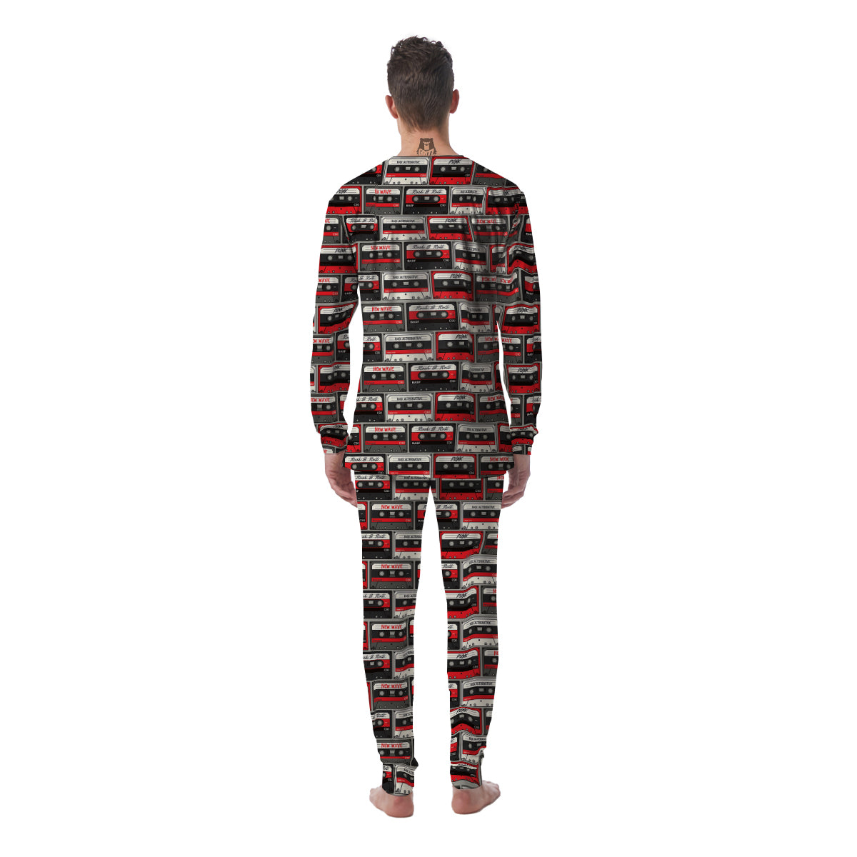 Cassette Red Punk Print Pattern Men's Pajamas-grizzshop