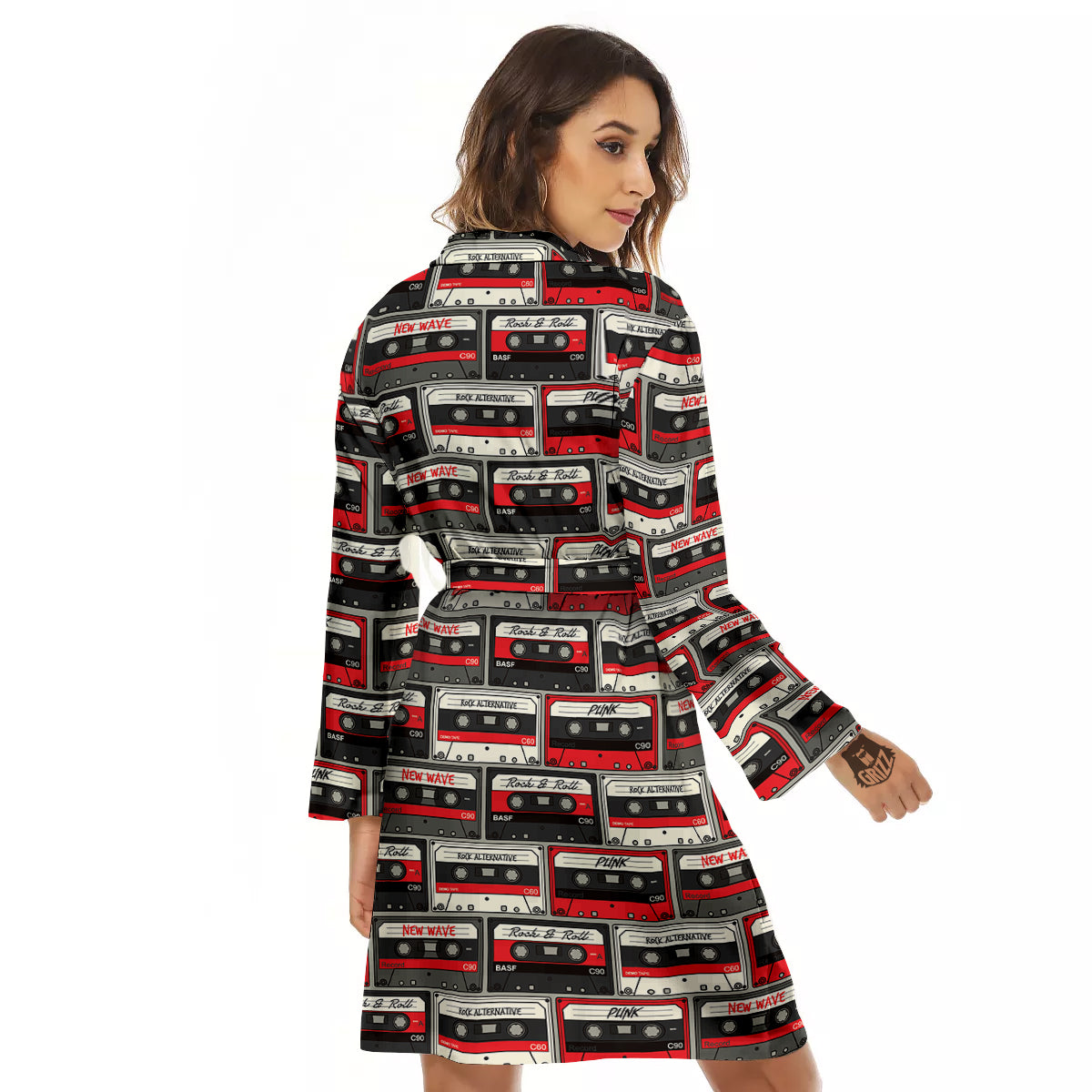 Cassette Red Punk Print Pattern Women's Robe-grizzshop