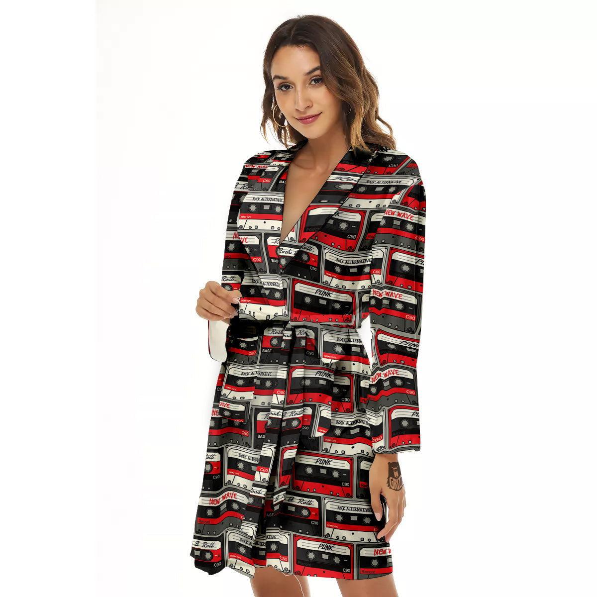 Cassette Red Punk Print Pattern Women's Robe-grizzshop