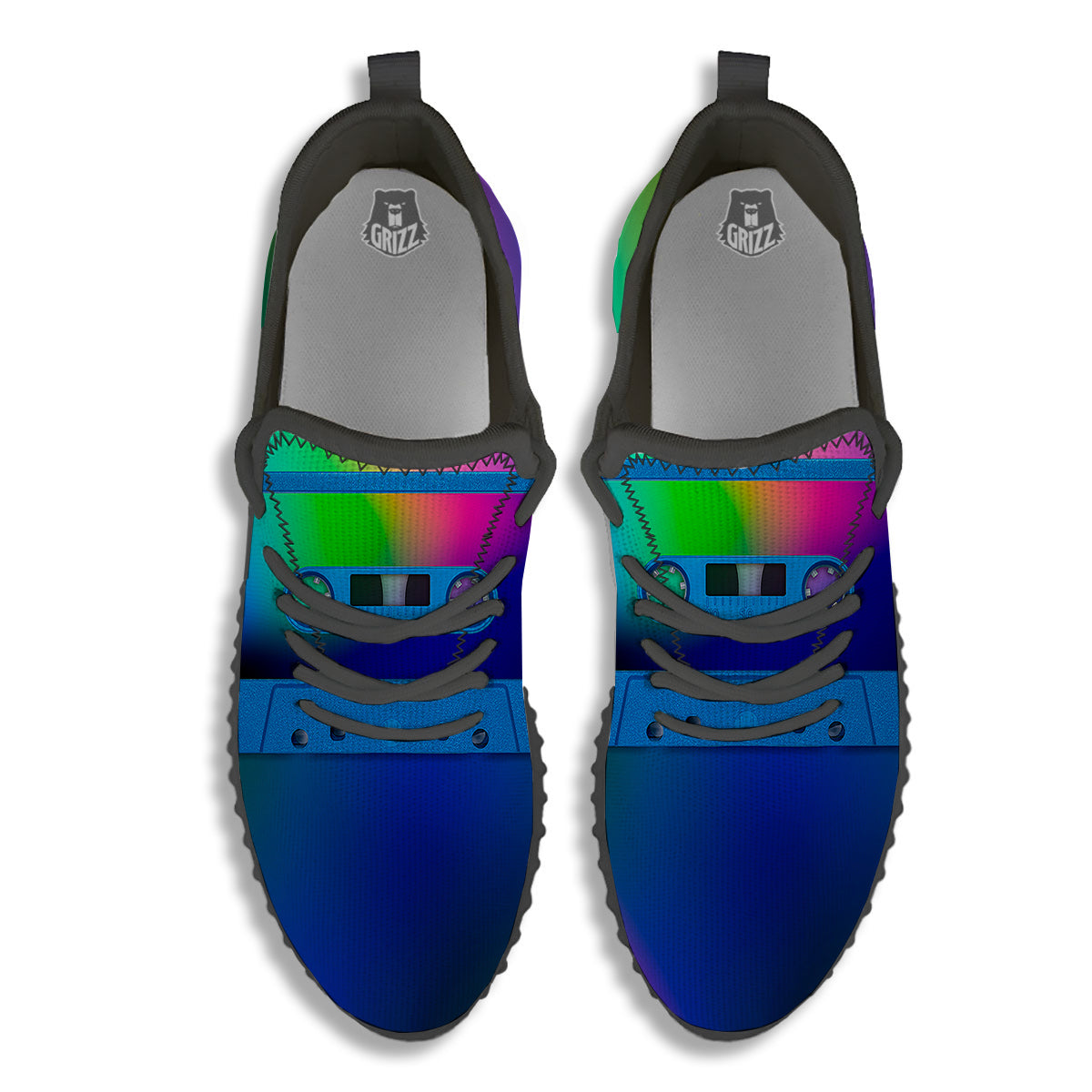 Cassette Tape Colorful Print Black Walking Shoes-grizzshop
