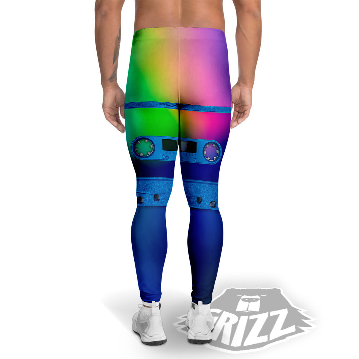 Cassette Tape Colorful Print Men's Leggings-grizzshop