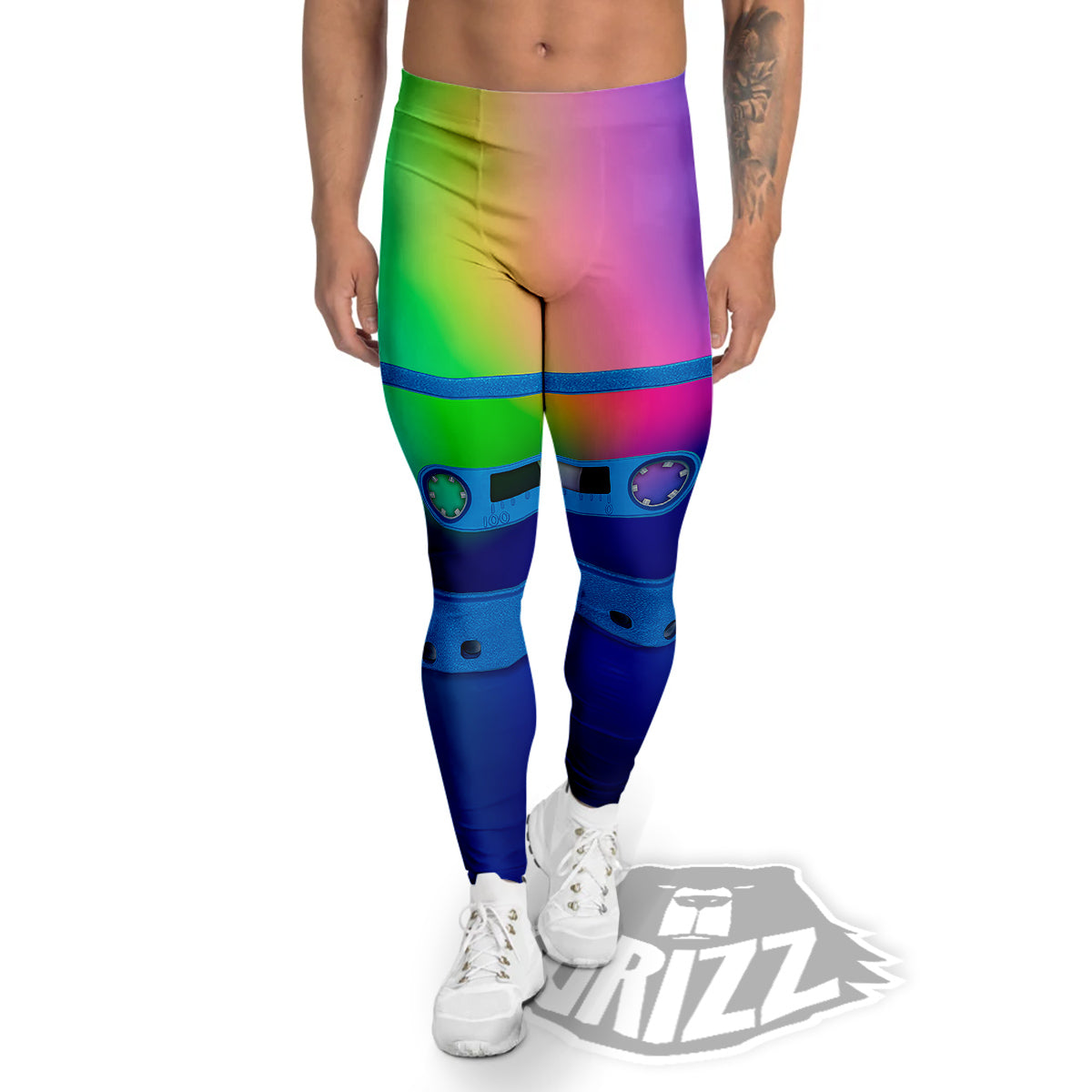 Cassette Tape Colorful Print Men's Leggings-grizzshop