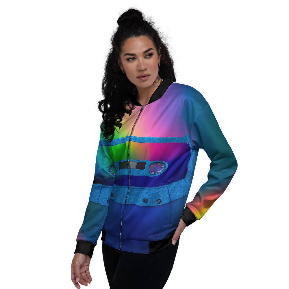 Cassette Tape Colorful Print Women's Bomber Jacket-grizzshop