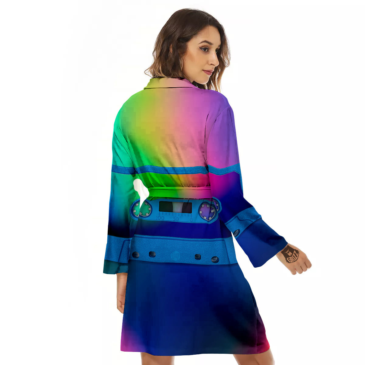 Cassette Tape Colorful Print Women's Robe-grizzshop