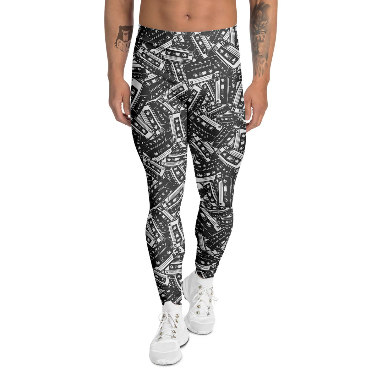 Cassette Tape Monochrome Print Pattern Men's Leggings-grizzshop