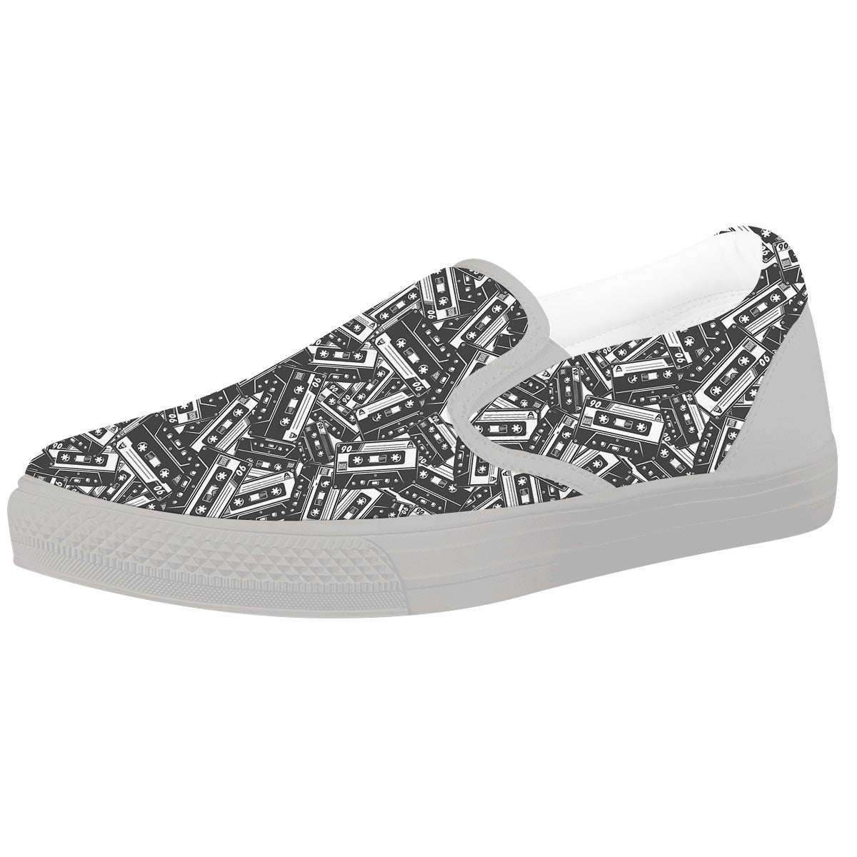 Cassette Tape Monochrome Print Pattern White Slip On Shoes-grizzshop