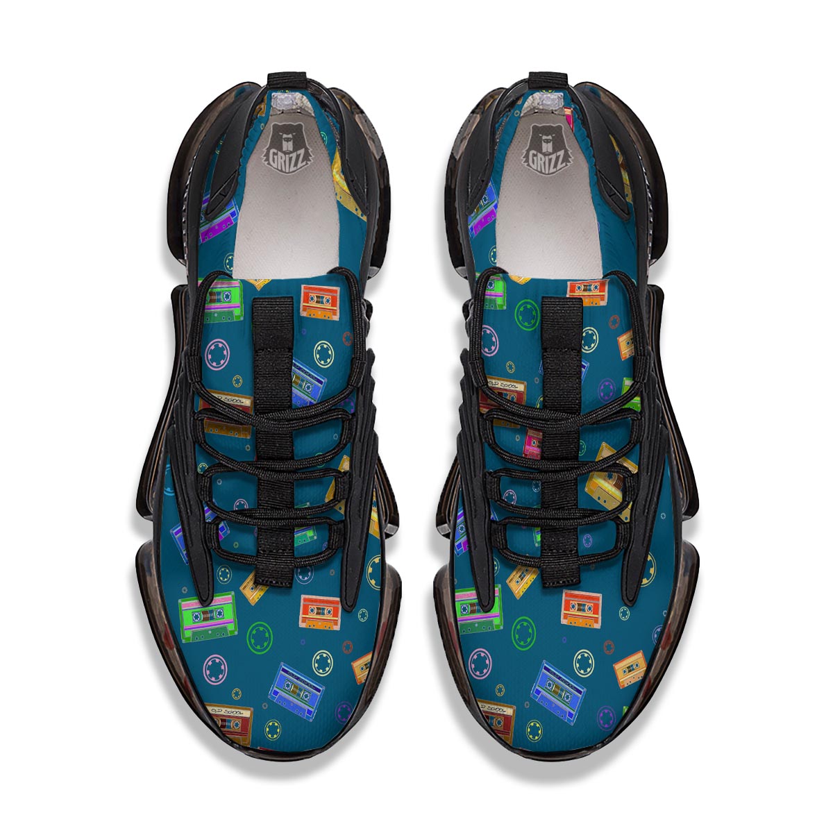 Cassette Tape Retro Print Pattern Black Gym Shoes-grizzshop