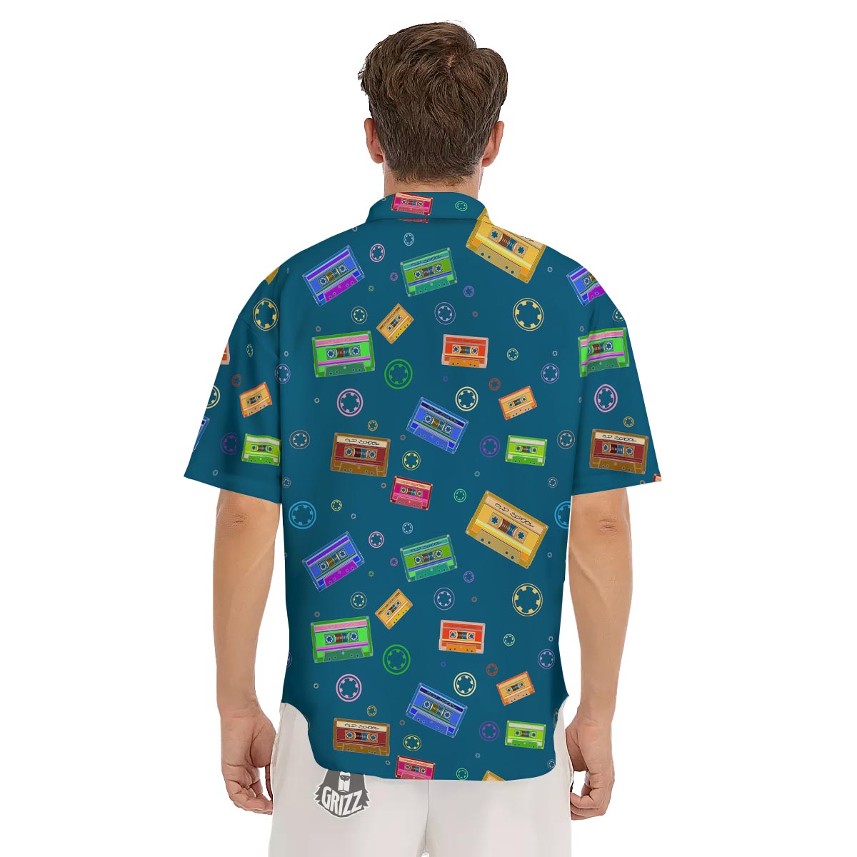 Cassette Tape Retro Print Pattern Men's Short Sleeve Shirts-grizzshop