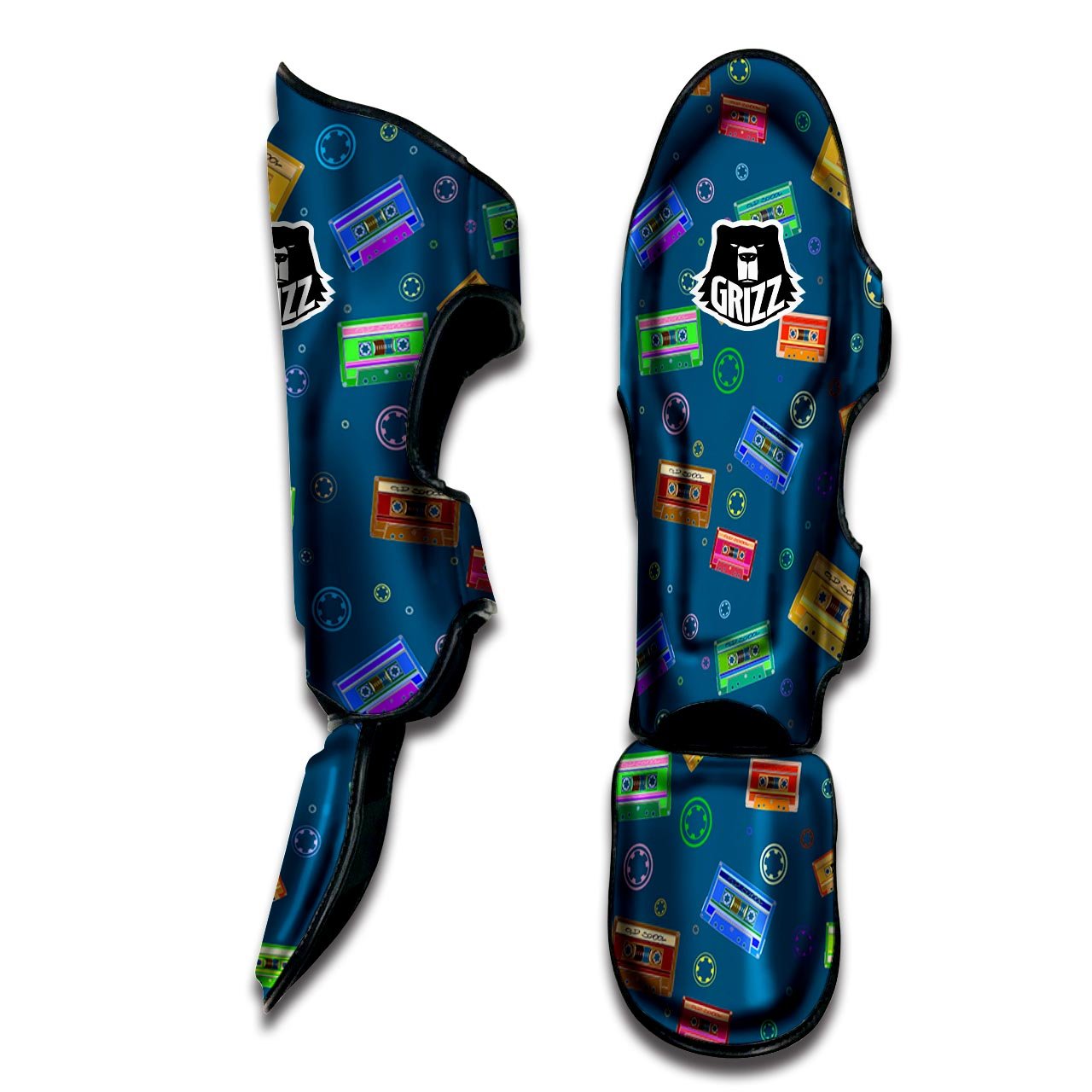 Cassette Tape Retro Print Pattern Muay Thai Shin Guards-grizzshop