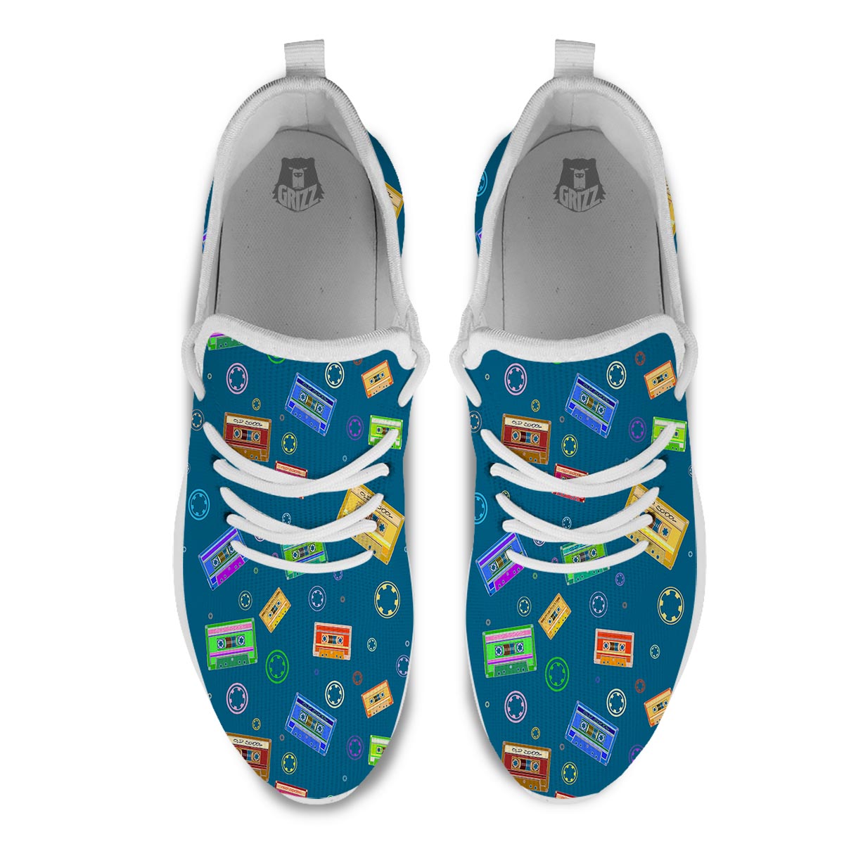 Cassette Tape Retro Print Pattern White Athletic Shoes-grizzshop