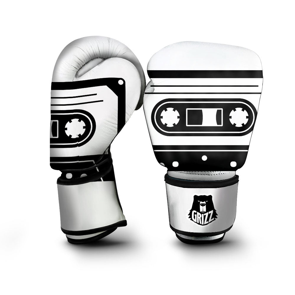 Cassette Tape White And Black Print Boxing Gloves-grizzshop