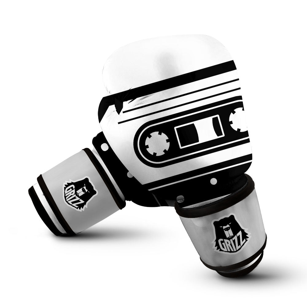 Cassette Tape White And Black Print Boxing Gloves-grizzshop