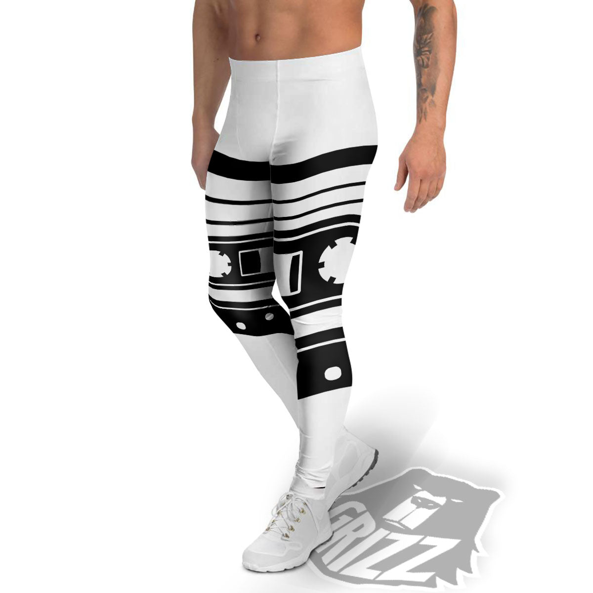 Cassette Tape White And Black Print Men's Leggings-grizzshop