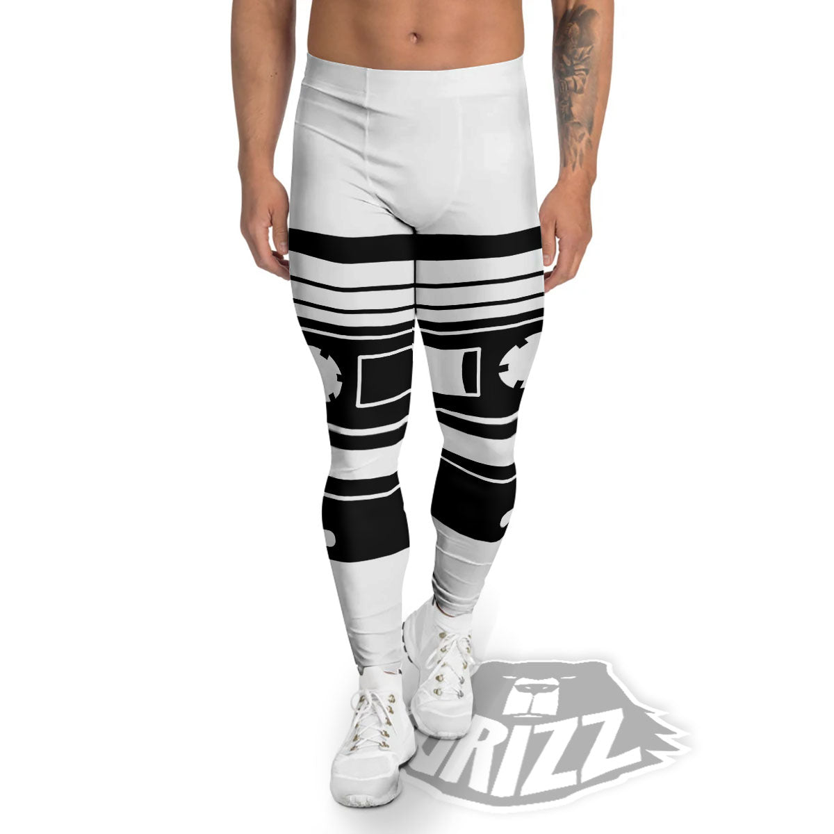 Cassette Tape White And Black Print Men's Leggings-grizzshop