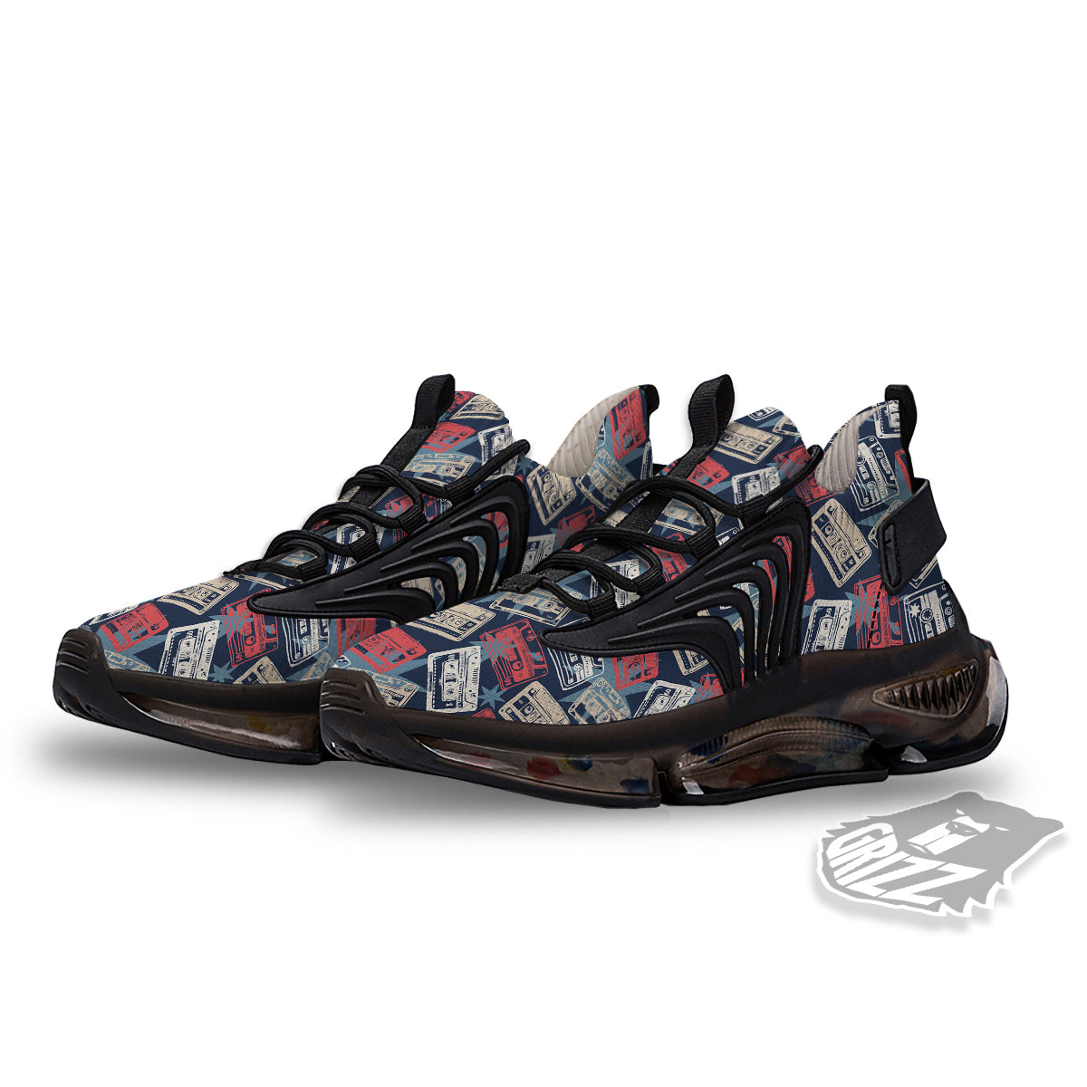 Cassette Vintage Print Pattern Black Gym Shoes-grizzshop