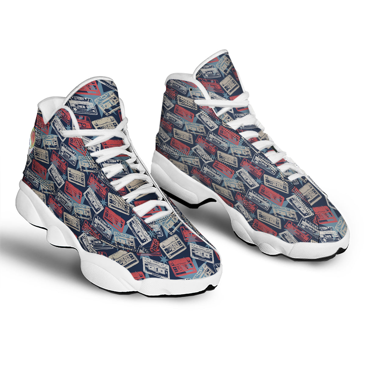 Cassette Vintage Print Pattern White Basketball Shoes-grizzshop
