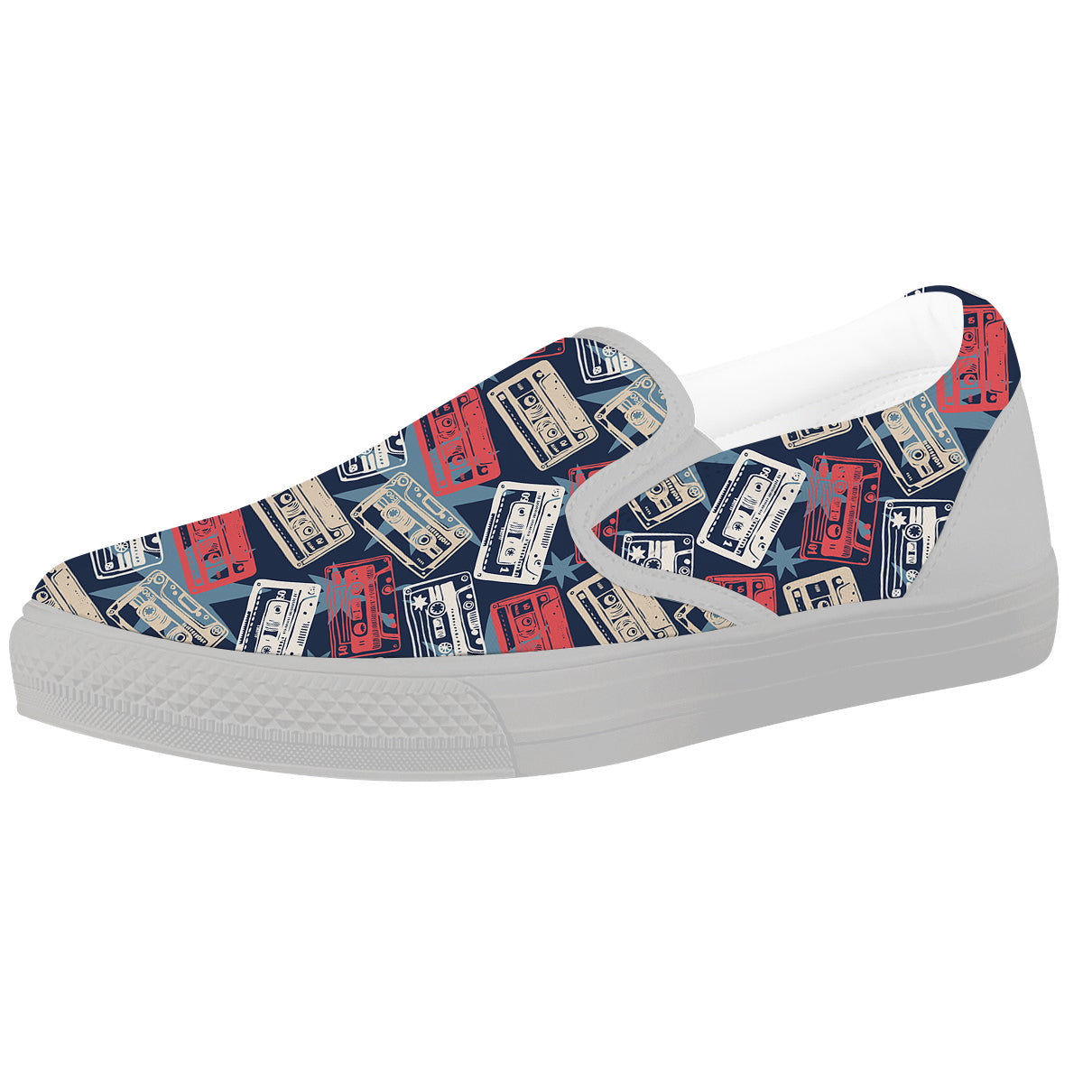 Cassette Vintage Print Pattern White Slip On Shoes-grizzshop