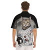 Cat American Astronaut On The Moon Print Men's Short Sleeve Shirts-grizzshop