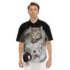 Cat American Astronaut On The Moon Print Men's Short Sleeve Shirts-grizzshop