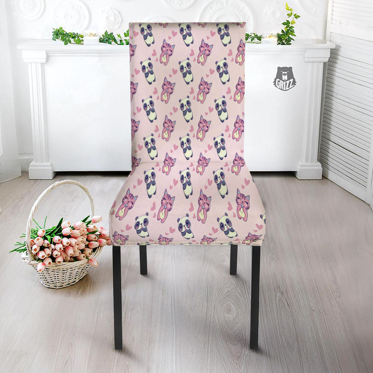 Cat And Panda Lover Print Pattern Dining Chair Slipcover-grizzshop