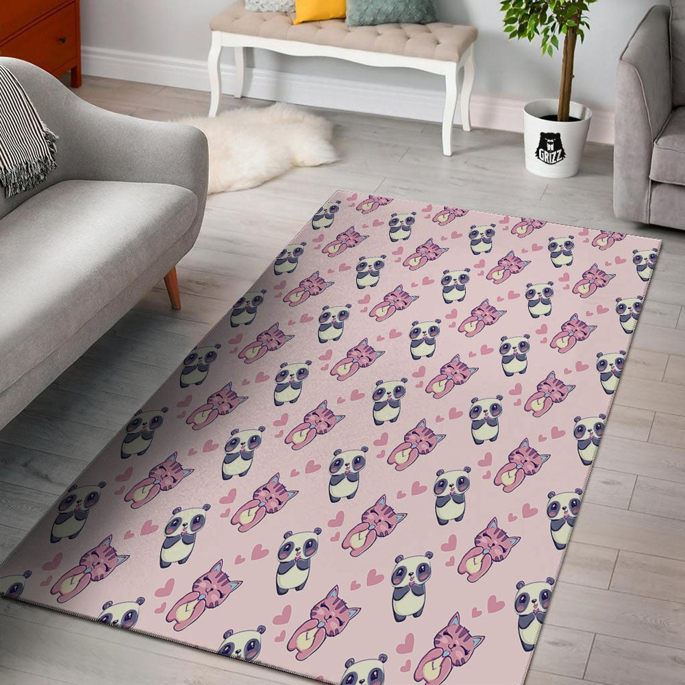 Cat And Panda Lover Print Pattern Floor Mat-grizzshop