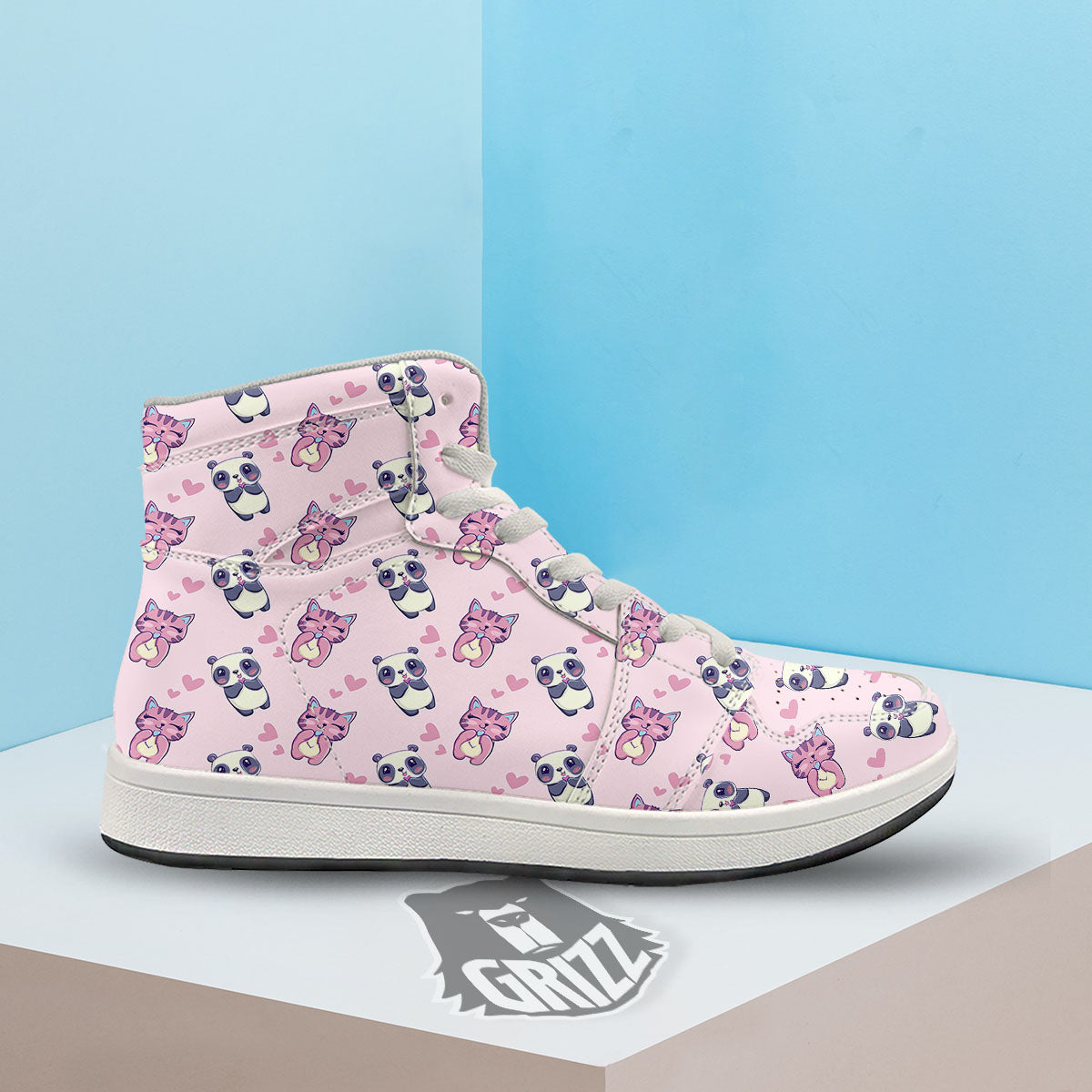 Cat And Panda Lover Print Pattern High Top Sneakers-grizzshop