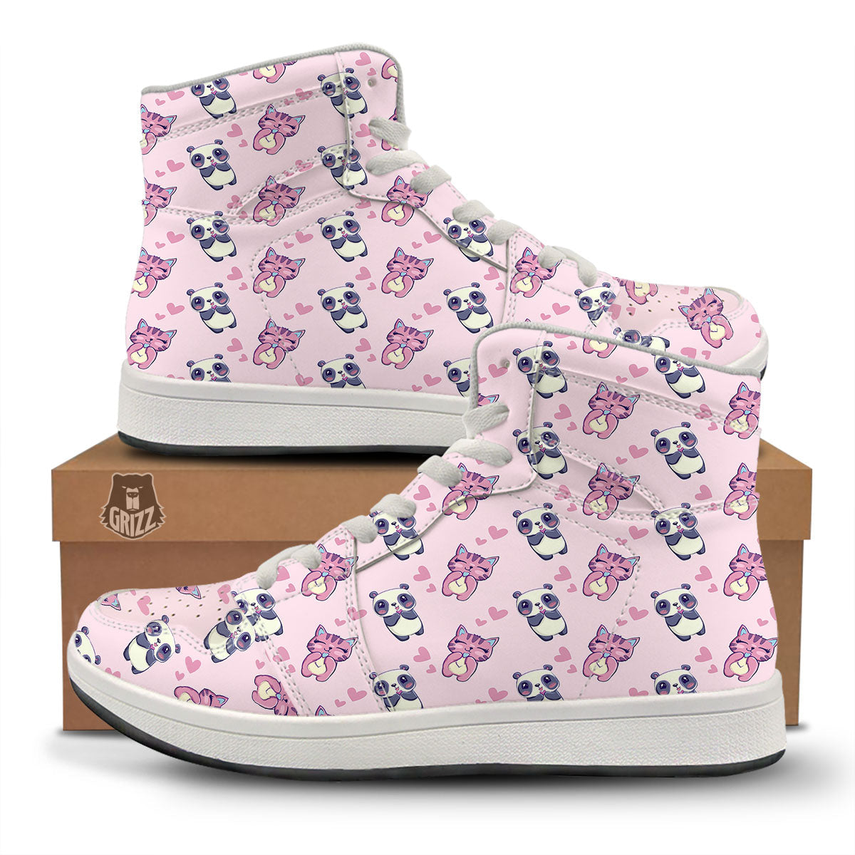 Cat And Panda Lover Print Pattern High Top Sneakers-grizzshop