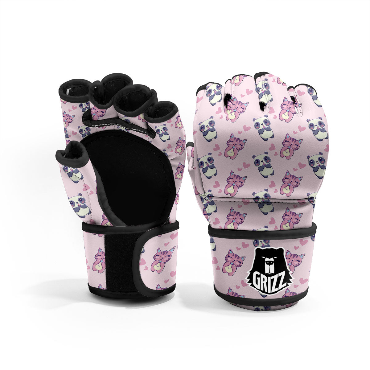 Cat And Panda Lover Print Pattern MMA Gloves-grizzshop