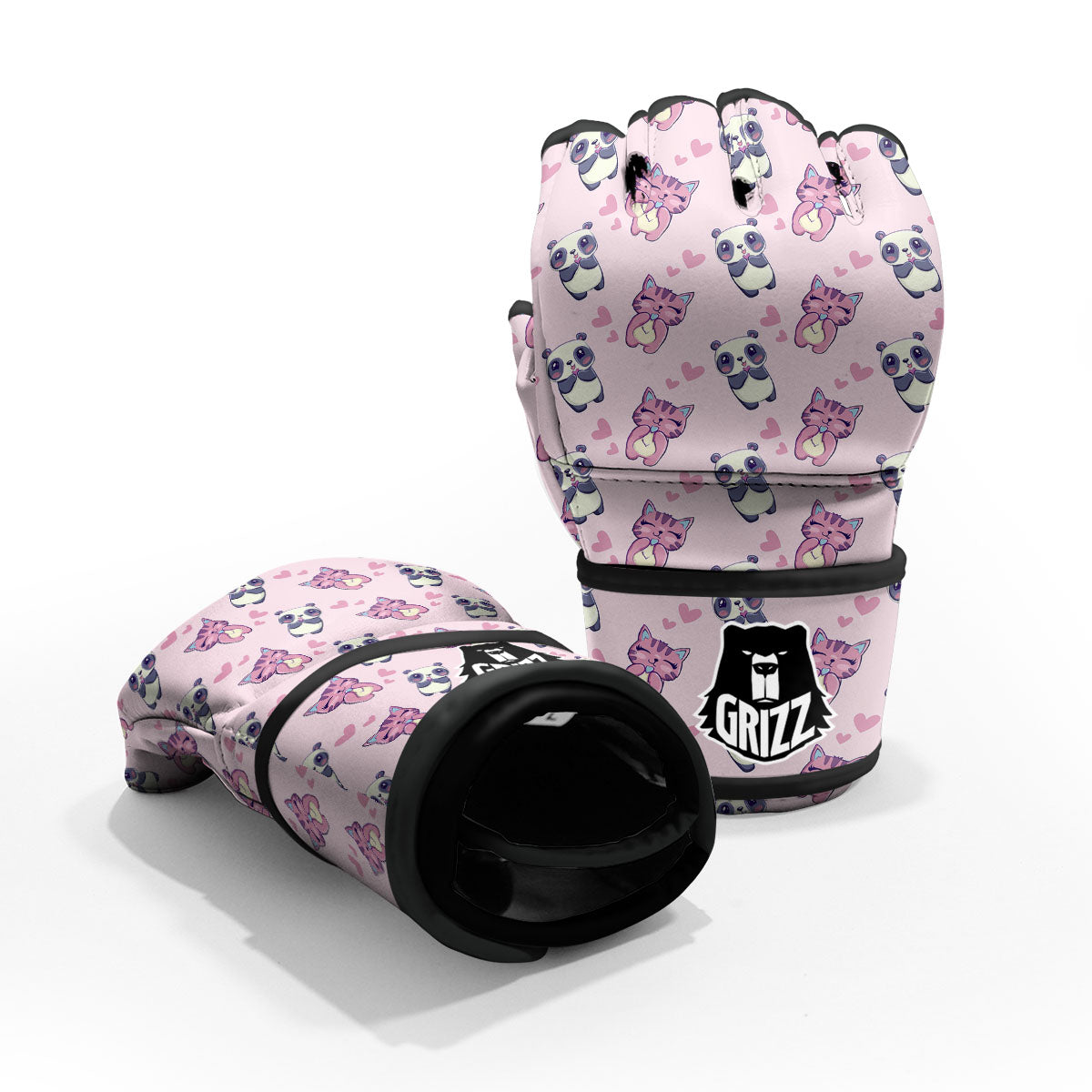 Cat And Panda Lover Print Pattern MMA Gloves-grizzshop