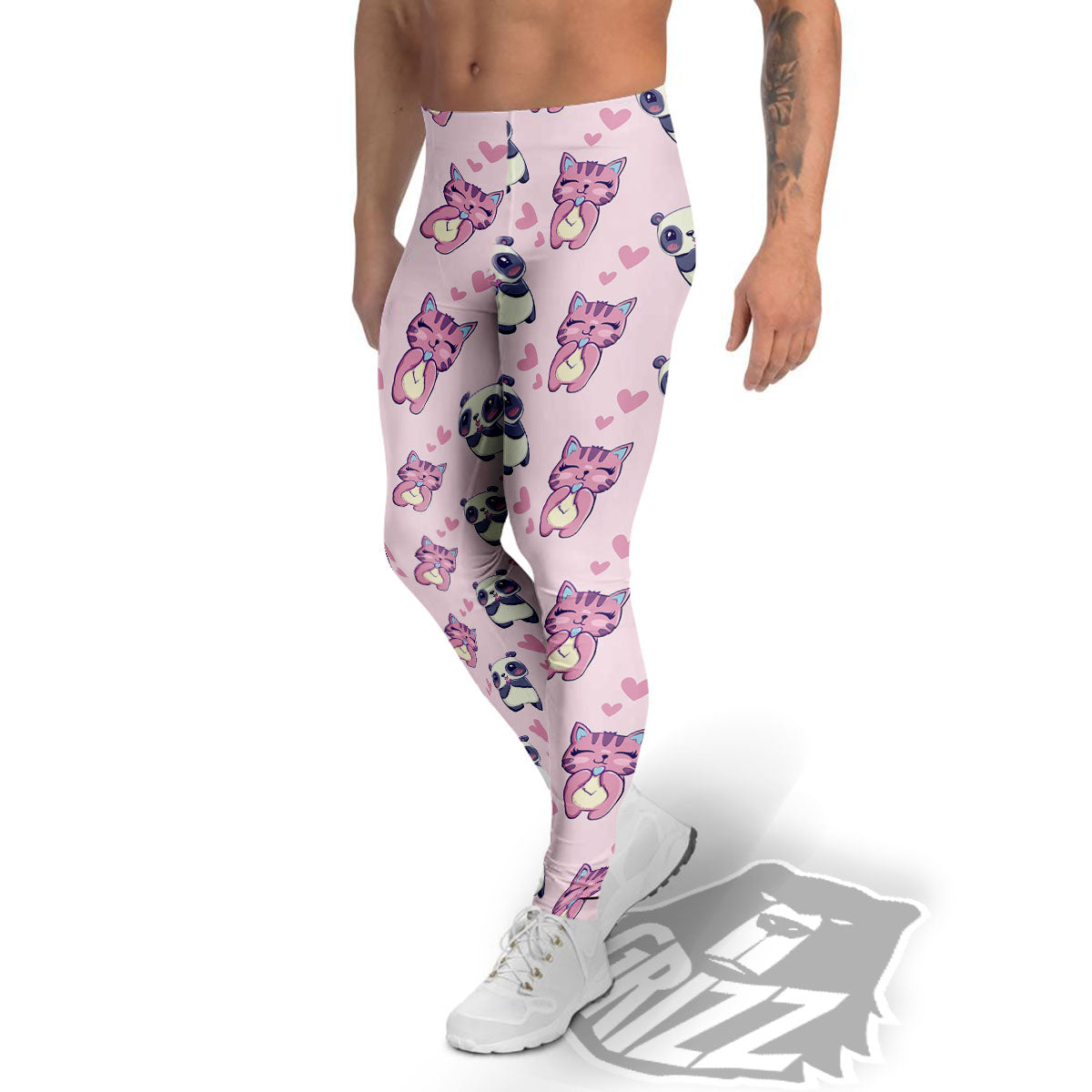 Cat And Panda Lover Print Pattern Men's Leggings-grizzshop