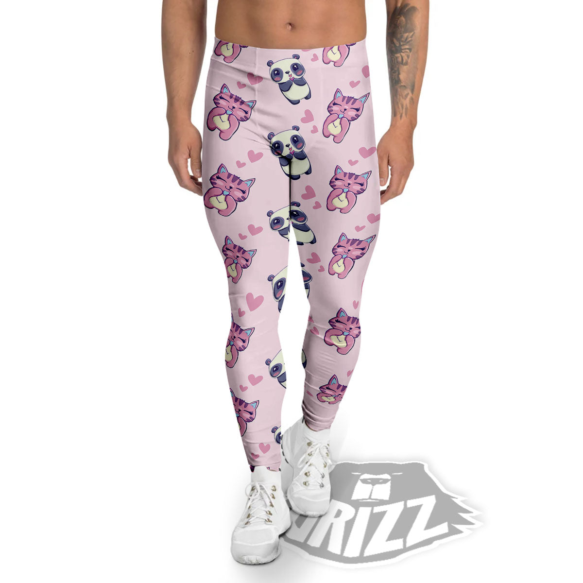 Cat And Panda Lover Print Pattern Men's Leggings-grizzshop