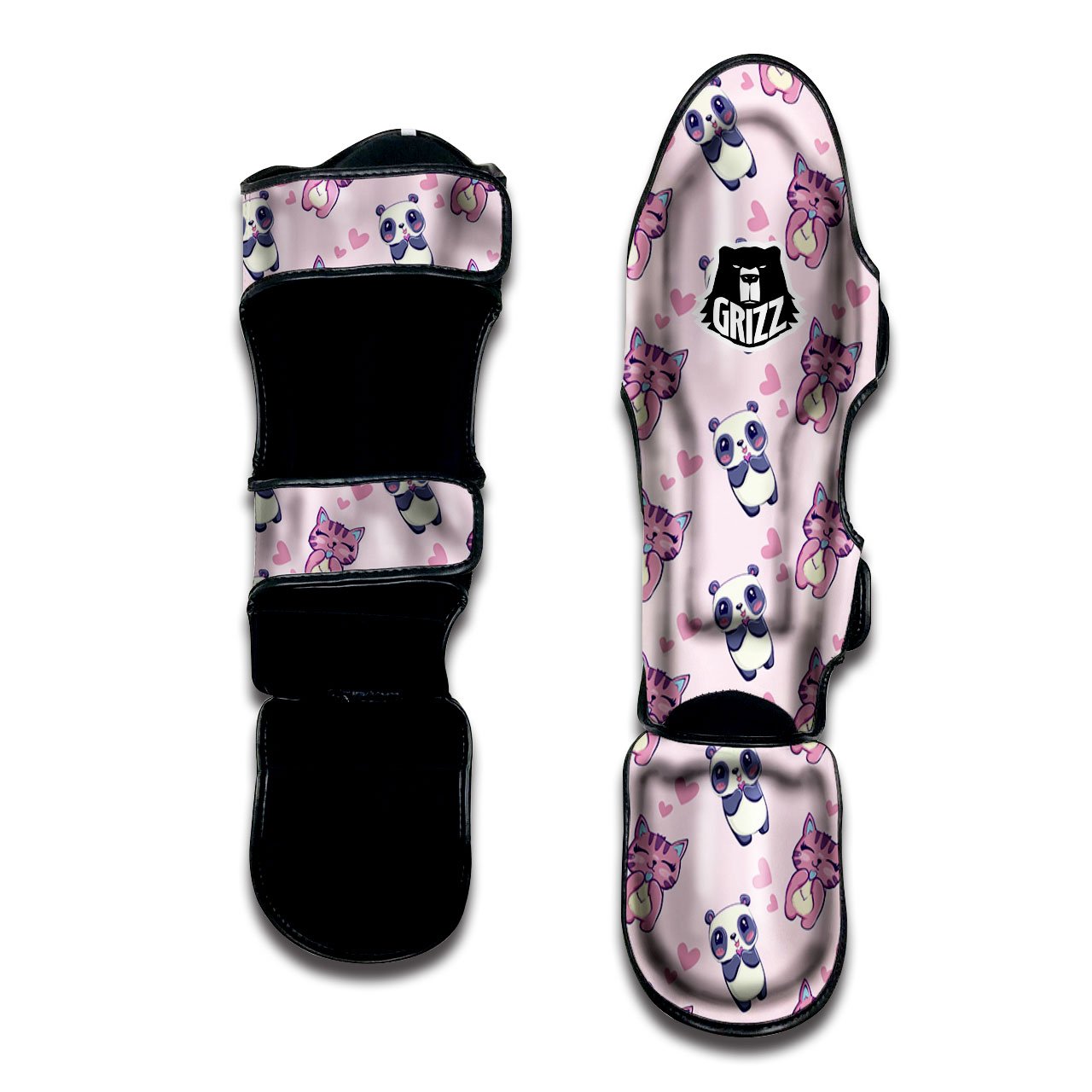 Cat And Panda Lover Print Pattern Muay Thai Shin Guards-grizzshop