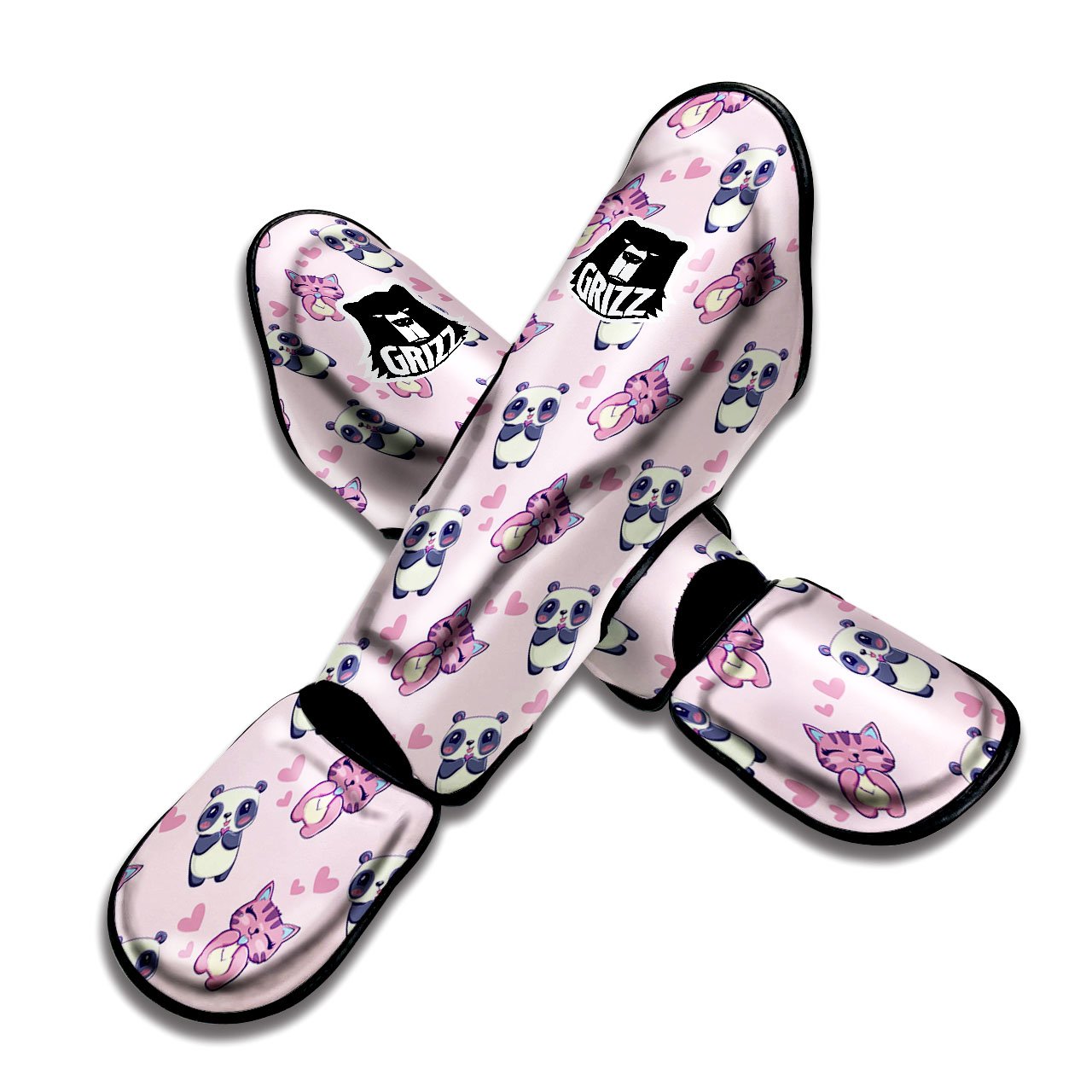 Cat And Panda Lover Print Pattern Muay Thai Shin Guards-grizzshop